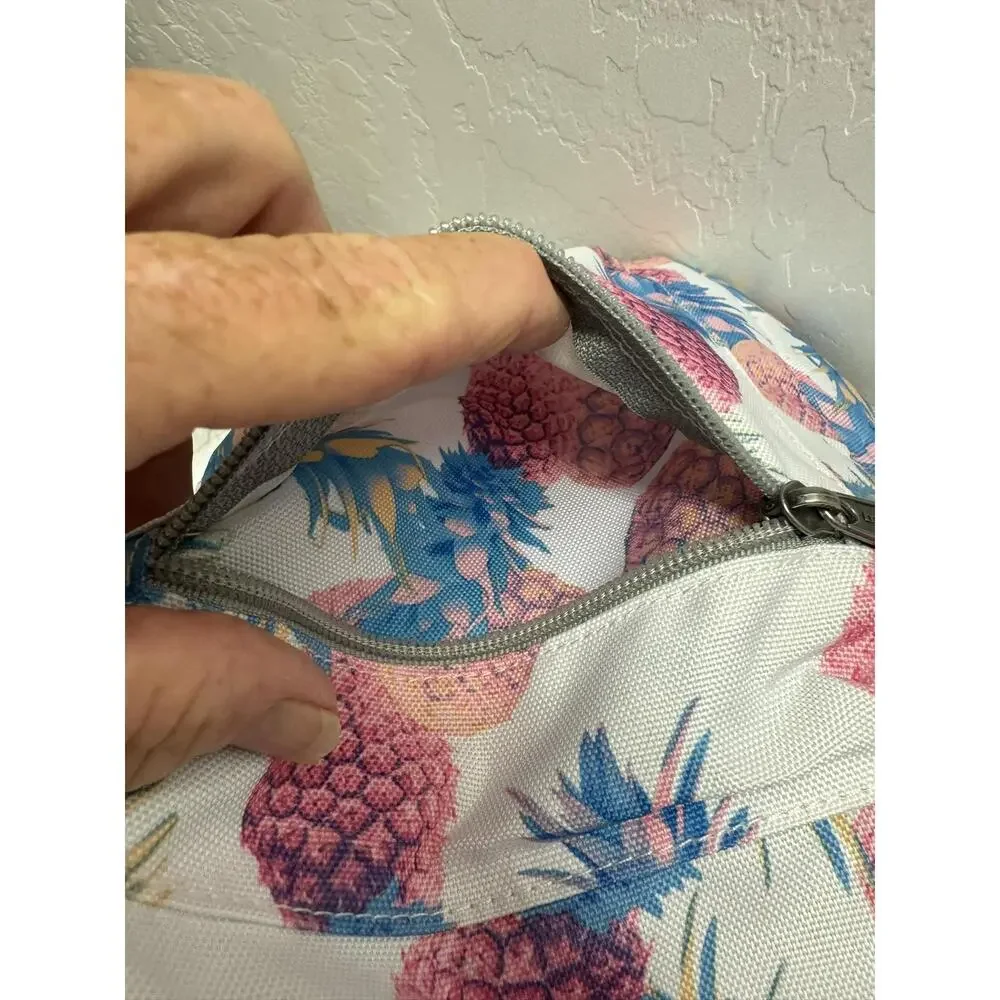 Trans By JanSport White Pink Pineapple Print Casual Backpack Front Zipper Pocket